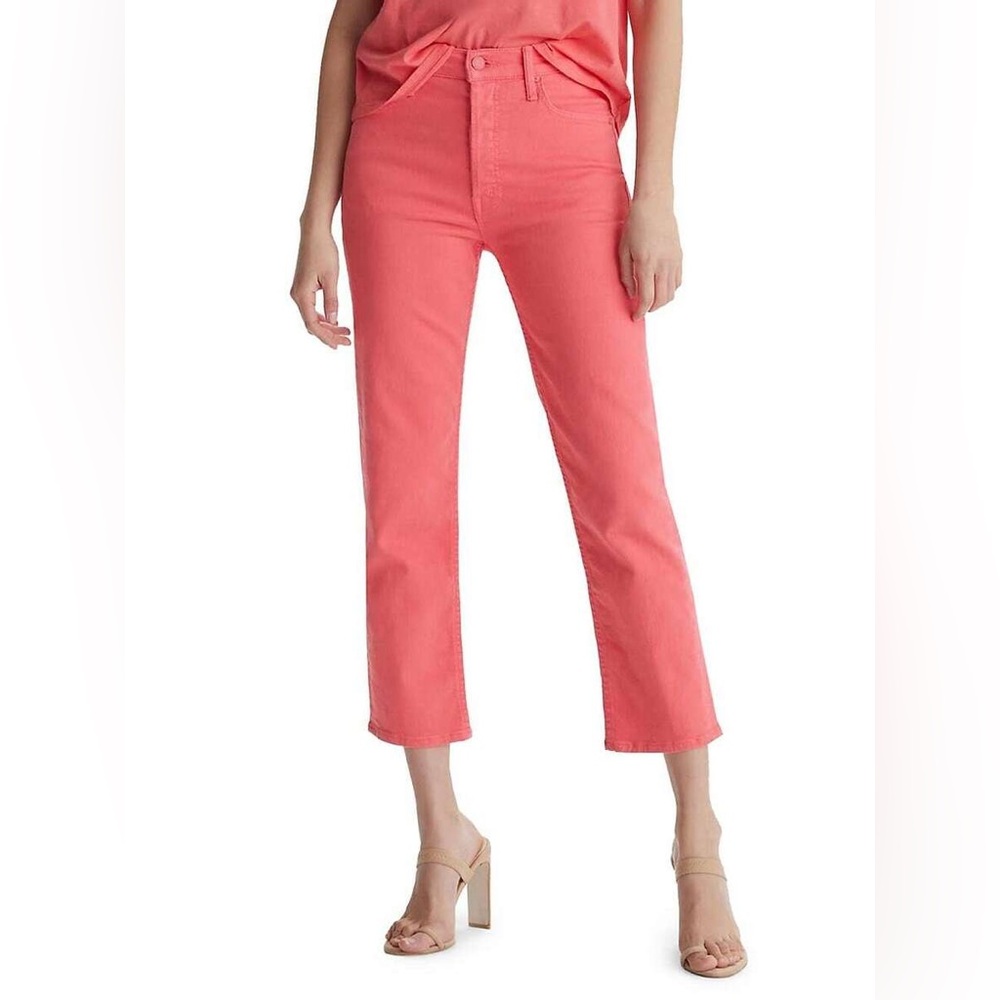 MOTHER Coral-Red Cropped Ankle Jeans